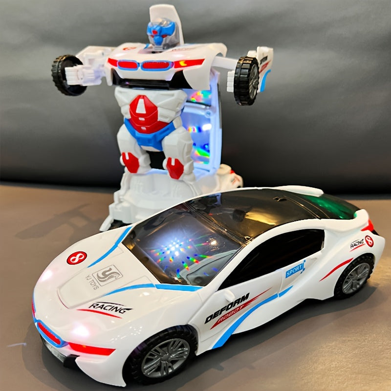 Brinquedo de Carro de Corrida Robô Transformável com Design Legal, Luzes Coloridas & Música Dinâmica - Presente Perfeito para Aniversário, Halloween, Natal, Ação de Graças (Pilhas Não Incluídas)