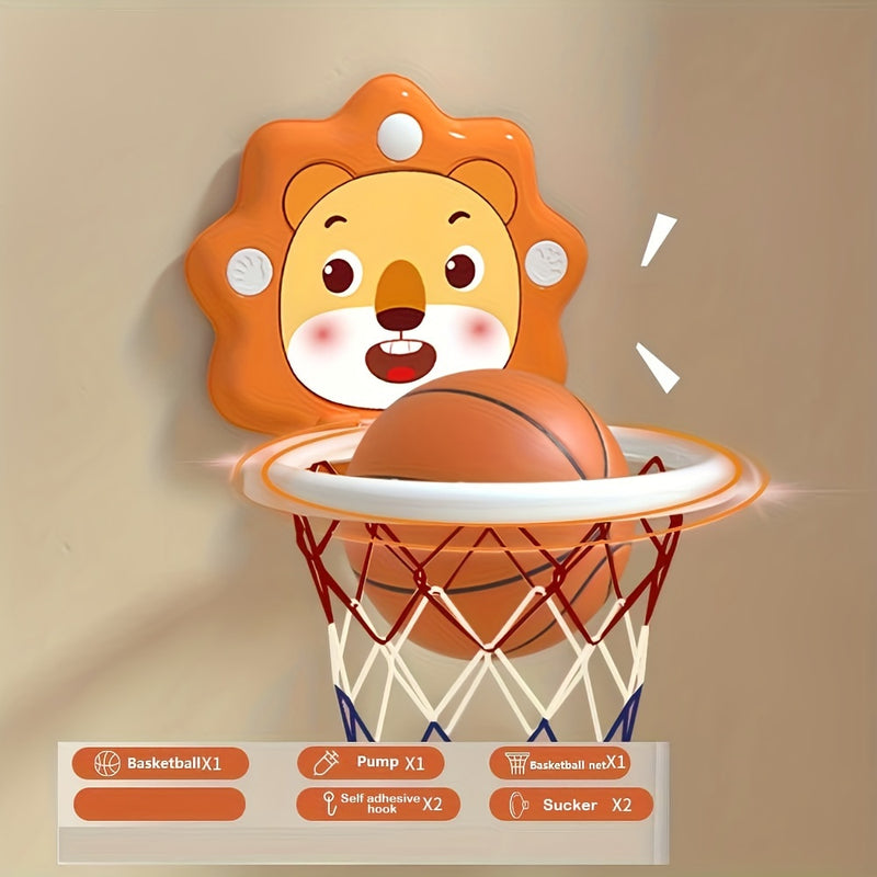 MAYAPHILOS Kids Basketball Set - Cartoon Animals Wall-Mounted Sports Toy with Mini Balls and Pump - Indoor and Outdoor Play Set for Boys and Girls - Educational Activity for Children Ages 3 and Up