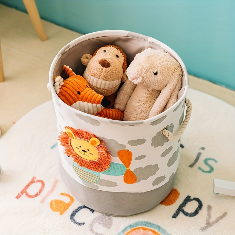 1pc Cartoon Toy Storage Basket, Laundry Basket, Foldable Clothes Storage Bucket