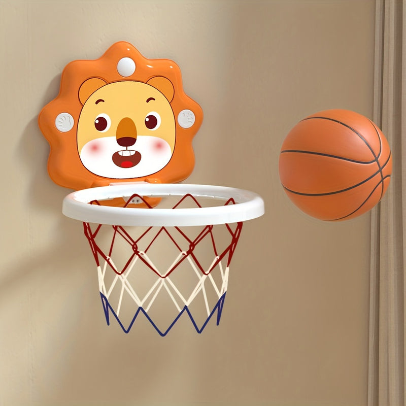 MAYAPHILOS Kids Basketball Set - Cartoon Animals Wall-Mounted Sports Toy with Mini Balls and Pump - Indoor and Outdoor Play Set for Boys and Girls - Educational Activity for Children Ages 3 and Up