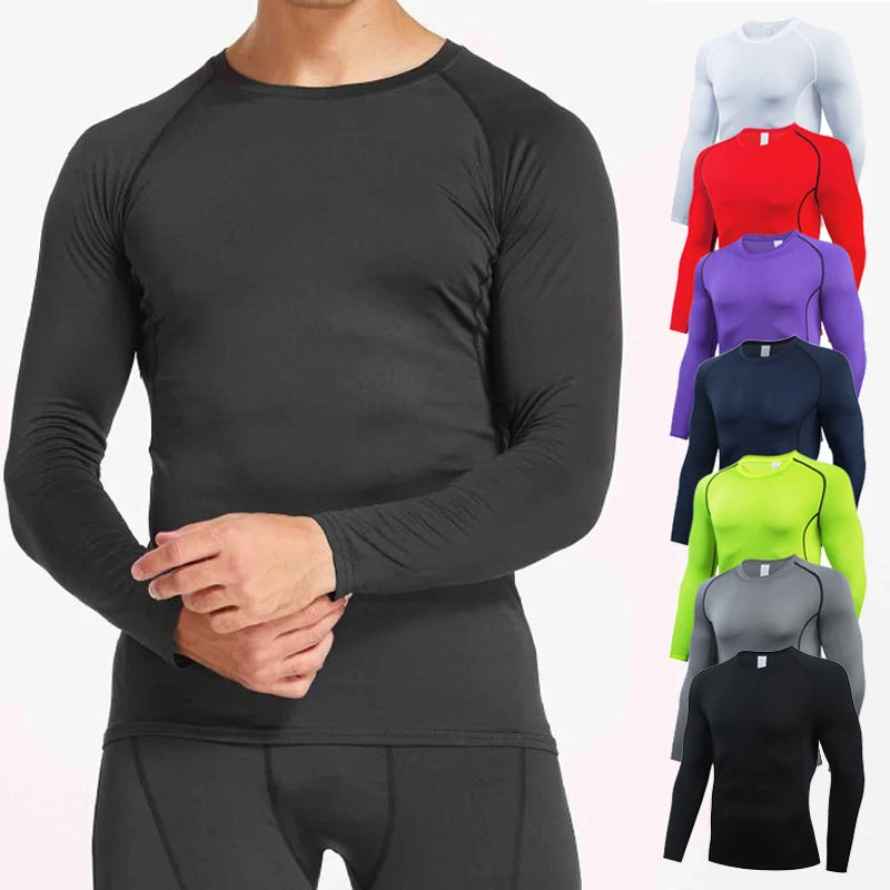 Camisola de compressão de manga comprida para homem, desempenho rápido de secagem, roupa desportiva respirável