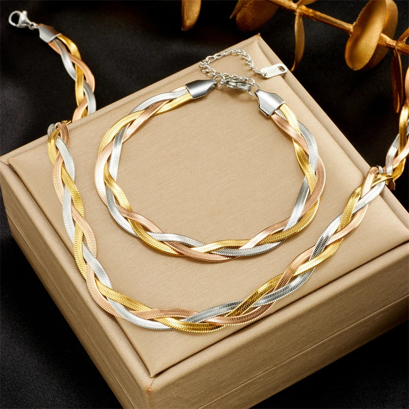 Braided necklace and bracelets for women.