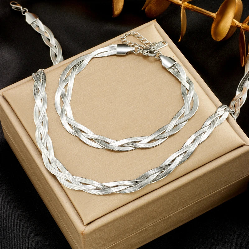 Braided necklace and bracelets for women.