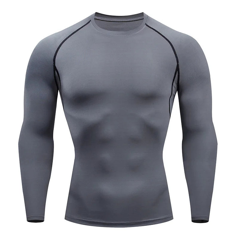 Camisola de compressão de manga comprida para homem, desempenho rápido de secagem, roupa desportiva respirável