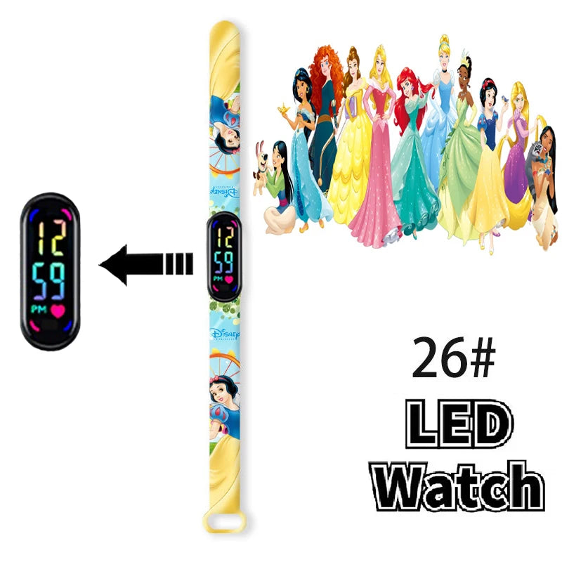 Disney-Princess Frozen Digital Watches for Kids, LED Touch Cartoon Watch, Waterproof Electronic Watch, Frozen, Figure Toys, Birthday Gifts